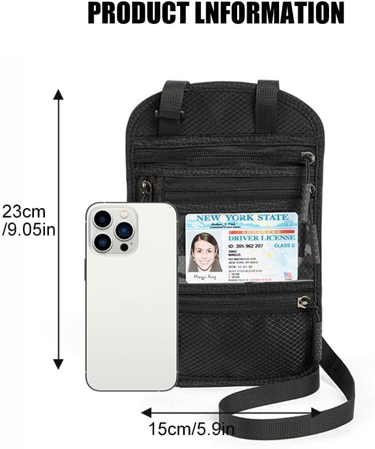 SPOSAFE 2-Pack RFID Blocking Passport Holder for Travel – Hidden Neck Wallet with Phone Pocket, Lightweight Under-Clothing Pouch Fits 7-inch phone & 2 Passports, Anti-Theft Organizer (Black & Light Gray) - Image 2